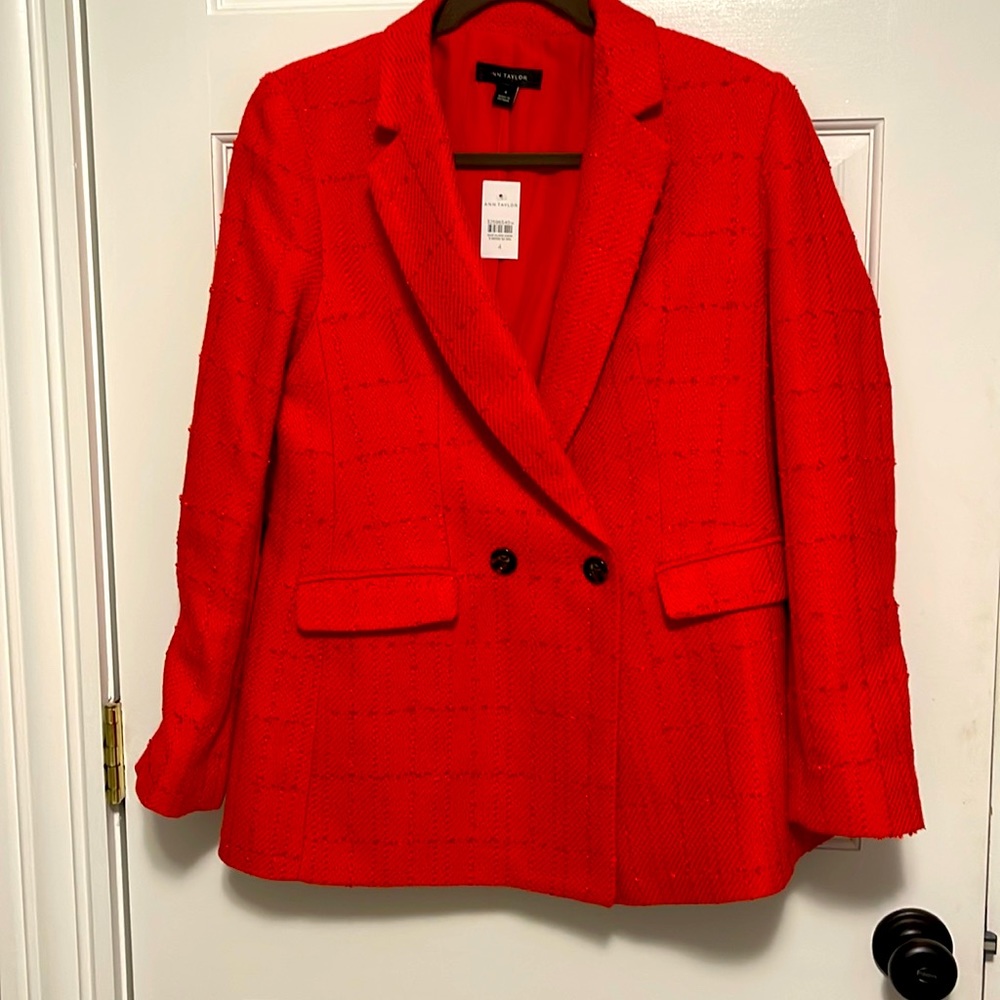 NWT Ann Taylor oversized red tweed blazer